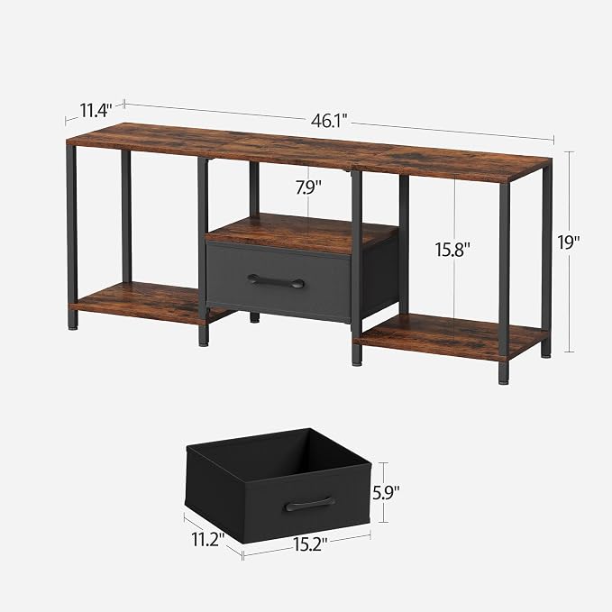 JARHETUN TV Stand with Fabric Drawer for 55 Inch TV, Entertainment Center with Open Shelves, Media TV Console Table for Living Room, Bedroom, Rustic Brown