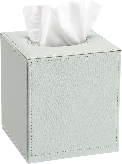 Sumnacon Tissue Box Cover Square Tissue Box Stylish PU Tissue Box Holder with Magnetic Bottom, Leather Cube Tissue Cover for Living Room Bathroom Bedroom Table Desk Home Office Car, Light Green