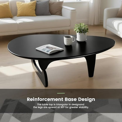 Solid Wood Triangle Coffee Table,Unique Mid Century Modern Oval Coffee Table,Irregular Geometric Tea Tables for Home Living Room with Wooden Tabletop and Reinforced (Black2, 43" L x 31" W x 16" H)