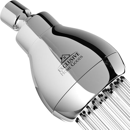 High Pressure Shower Head - Powerful Deluxe Bathroom Showerhead with Strong Spray Stream and Small Silicone Nozzles - Universal Fit Works with High and Low Water Flow Showers (Chrome)-1.8 GPM