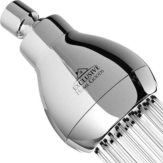 High Pressure Shower Head - Powerful Deluxe Bathroom Showerhead with Strong Spray Stream and Small Silicone Nozzles - Universal Fit Works with High and Low Water Flow Showers (Chrome)-1.8 GPM
