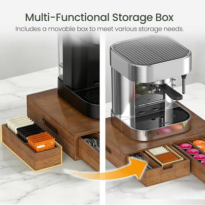 CHOEZON Coffee Pod Organizer, Storage Box with 2 Drawers, Coffee Station with Removable Dividers, Holder for K-Cup, Holds Pods, Syrup, Tea Bags for Living Room, Kitchen, Office, Mocha MCW31MA