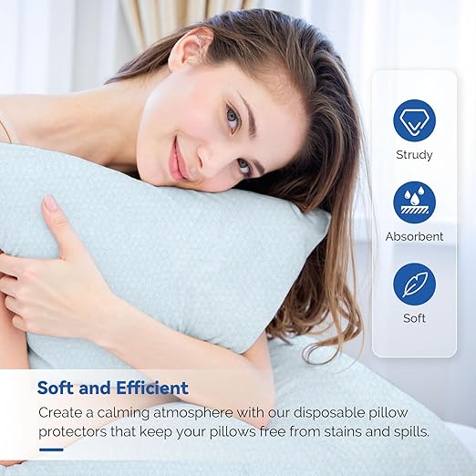 JMU 100PCS Disposable Pillowcases Blue, 21" x 30",1 Ply Tissue 1 Ply Poly Film, Single Use Pillow Case for Hospitals Medical Supplies