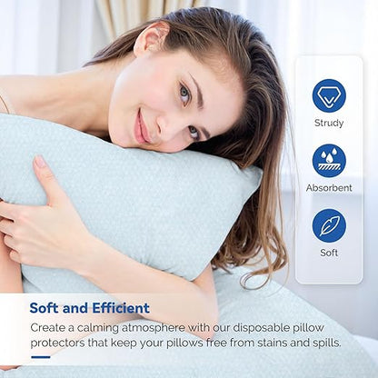 JMU 100PCS Disposable Pillowcases Blue, 21" x 30",1 Ply Tissue 1 Ply Poly Film, Single Use Pillow Case for Hospitals Medical Supplies