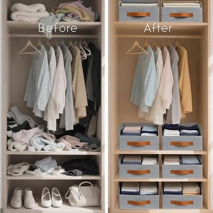 Homsorout Fabric Storage Bins for Organizing - 4 Pack Large Trapezoid Collapsible Storage Bins with Front Handle, Closet Organizers and Storage for Bedroom, Home Shelves, Small Spaces, Grey