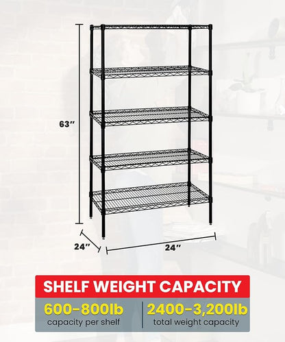 Quantum Storage Systems WR63-2424BK-5 Starter Kit Wire Shelves Black Epoxy 5 Shelves 63" H x 24" W x 24" D