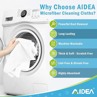 AIDEA Microfiber Cleaning Cloth White-800PK, Soft Microfiber Towels for Cars, Absorbent Cleaning Rags, Lint-Free Streak-Free Wash Cloths for House, Kitchen, Window,11.5"×11.5"