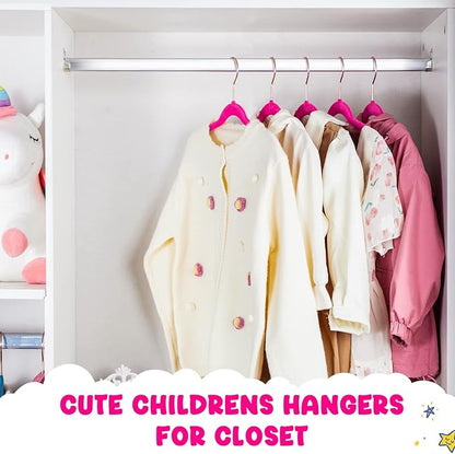 HOUSE DAY Velvet Kids Hangers 60 Pack, Premium Childrens Hangers for Closet, Ultra Thin Cute Clothes Hanger, Non Slip Small Felt Hanger 14 Inch for Kids Clothes, Hot Pink