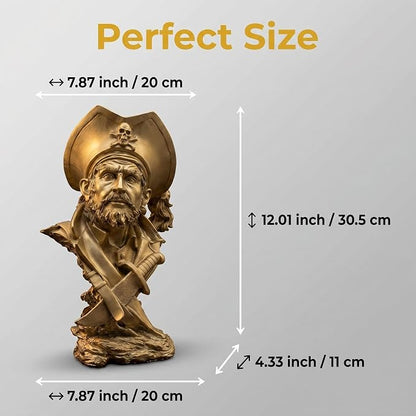 H&W Golden Pirate Figurines - Buccaneer Francis Drake Statue Decoration for Home/Study/Living Room, Great Collectible Figurines, Best Gift for The Man, Sandstone Color (HH17-D5)