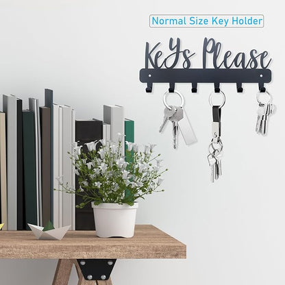 Keys Please Holder on Wall,Key Holder Wall Mounted,Black Metal Decorative Key Rack Hooks for Garage, Mudroom, Hallway,Entryway,Front Door,Office (Normal Size:11x4.57inches)