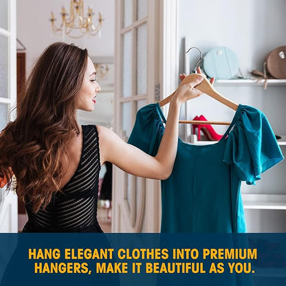 Wooden Hangers 60 Pack,Wood Hanger,Solid Shirt Hangers with Pants Bar,Heavy Duty & Slim Coat Hanger,for Suit Coat Jacket Pants（Natural）
