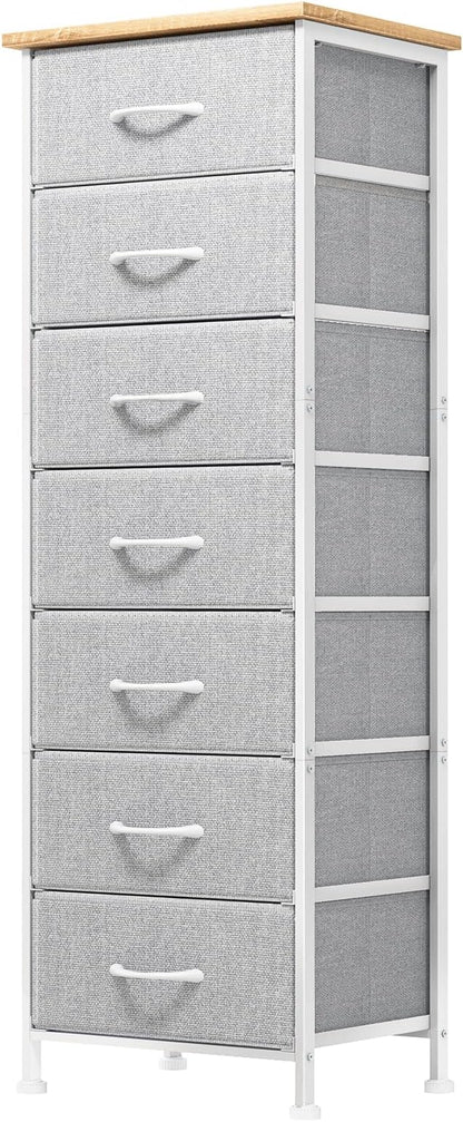 Fixwal Tall Dresser for Bedroom, Storage Dresser Organizer with 7 Fabric Drawers, Nightstand Furniture in Closet, Entryway, Hallway, Light Grey