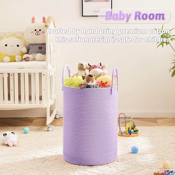 Artfeel Laundry Basket,Woven Cotton Rope Laundry Hamper,100L for Decorative Storage of Dirty Clothes,Toys and Blankets in Bathroom,Baby Room and Living Room