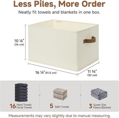 StorageWorks Storage Baskets for Shelves, Foldable Fabric Closet Storage Bins with PU Handles, Fabric Storage Bins Clothes Organizer, Ivory White, 3-Pack, Extra Large