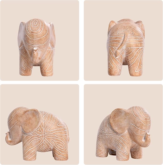 Kakizzy Elephant Statue, African Animal Decor, Wooden Elephant Gift for Women, Boho Decor for Living Room, Shelf, Office（1Pack, Small ）