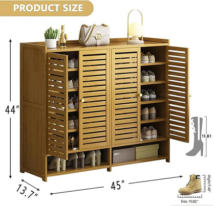 Bamboo Shoe Cabinet, 7-Tier Shoe Storage Cabinet with Doors, Freestanding Bamboo Shoe Rack Organizer with Shelves for Entryway, Hallway, Closet, Living Room