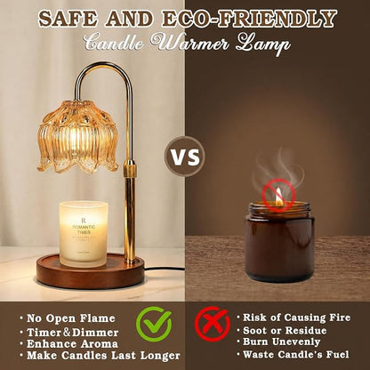 Funistree Flower Candle Warmer Lamp with Timer, Dimmable Candle Lamp Warmer, Christmas Birthday Gifts for Women Mom Her, Housewarming Home Decor, Lotus Wax Warmer for Yankee Candles - Lily Gold