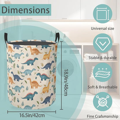 Laundry Basket With Handle, Dirty Clothes Laundry Hamper, Oxford Cloth Bin Storage Organizer for Toy Collection (Cute Dinosaur)