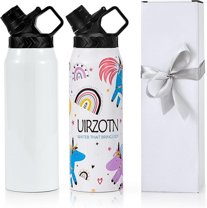 2 Pack 32 OZ Sublimation Water Bottle Blanks in Bulk, Stainless Steel Insulated Sports Tumbler Cups with Polymer Coating for Heat Transfer, with Lid, Coaster, Keepsake Box, Sublimation Paper