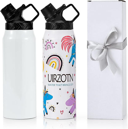 2 Pack 32 OZ Sublimation Water Bottle Blanks in Bulk, Stainless Steel Insulated Sports Tumbler Cups with Polymer Coating for Heat Transfer, with Lid, Coaster, Keepsake Box, Sublimation Paper