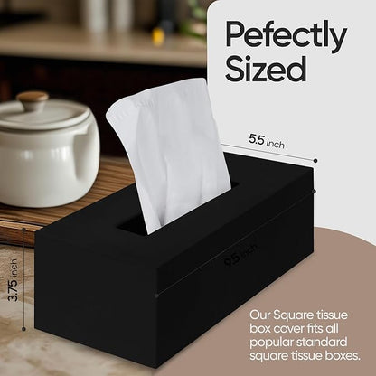 Rectangle Tissue Box Cover | Fits Standard Rectangle Tissue Boxes | Black Tissue Box Holder for Bathroom | Premium Acrylic Tissue Cover