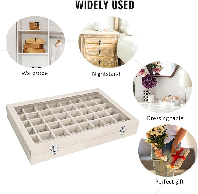 Vicoter Velvet Jewelry Tray 48 Compartments Jewelry Display Organizer with Transparent Cover Rings, Earrings, Necklaces, Pendants Storage Box for Girls, Wives, Mothers, Women
