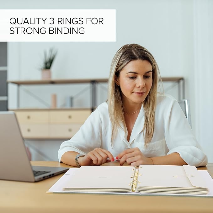 Important Document Organizer Set with Folders - Complete Linen Ring Binder Set Safely Stores All Documents & Files in One Place - Easy to Use Expanding Storage Incl. Envelopes, Pockets & Labels