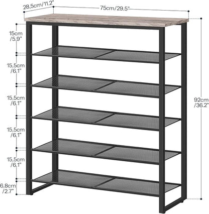 HOOBRO Shoe Rack, 6-Tier Shoe Organizer, for 18-24 Pairs of Shoes, Large Capacity Shoe Storage Shelf, for Entryway, Closet, Hallway, Dorm Room, Industrial, Greige and Black BG67XJ01G1