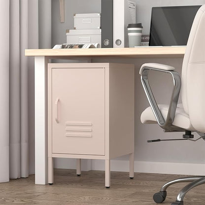 Metal Cabinet,Locker Nightstand with Shelf,Metal Storage Locker,Steel Bedside Storage Cabinets for Living Room Bedroom,Pink