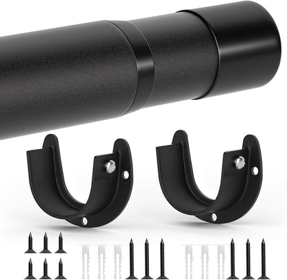 Closet Rods for Hanging Clothes, 17 to 83 Inch Closet Rod, Heavy Duty Adjustable Clothes Hanging Bar Rod Matte Black Closet Poles for Wardrobes, Closet, Bathroom, Windows,1.3 Inch Diameter