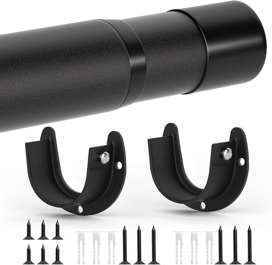 SUTINE Closet Rods for Hanging Clothes, 17 to 83 Inch Closet Rod, Heavy Duty Adjustable Clothes Hanging Bar Rod Matte Black Closet Poles for Wardrobes, Closet, Bathroom, Windows,1.3 Inch Diameter