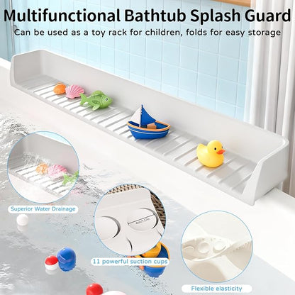 Splash Guard for Bathtub, Bathtub Splash Guard with Strong Suction Cups, Silicone Toy Tray Caddy Holder Storage Over Tub, Prevent Water Splashing in The Bathroom(2.62-FT)
