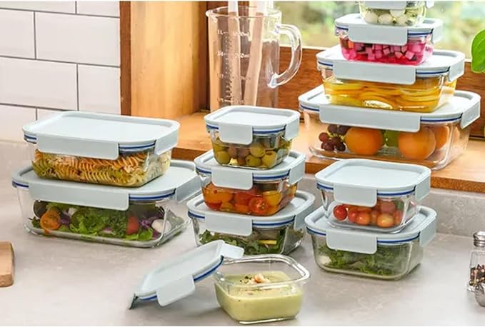 LocknLock LNG455S5M The Clear Heat-Resistant Borosilicate Glass Food Storage Set, 10-Piece (5 Containers + 5 Lids) - Mint