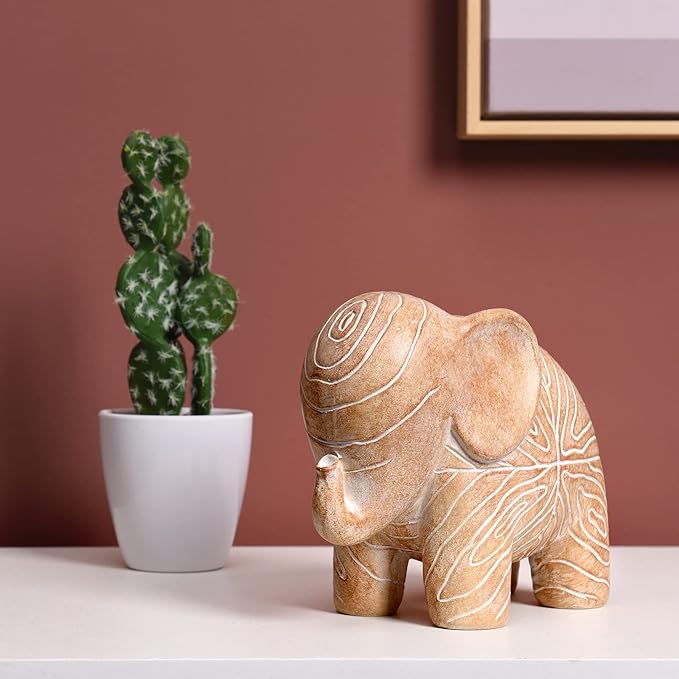 Kakizzy Elephant Statue, African Animal Decor, Wooden Elephant Gift for Women, Boho Decor for Living Room, Shelf, Office（1Pack, Small ）