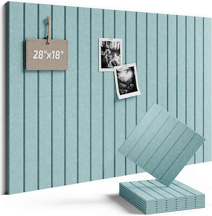 Fluxynara Felt Bulletin Board Tiles -28"x18" with 40 Adhesive Tabs, Cork Board Alternative for Office Decor, Push Pin Board Wall Organizer 6-Pack (Teal Blue)