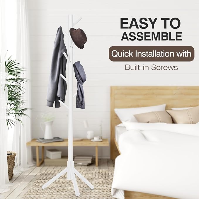WANGMUXIA 2 PCS Coat Rack, Freestanding Coat Rack with 8 Hooks and 3 Adjustable Size Tree Coat Racks for Bedroom, Hallway, Entrance, Office, for Hats, Coats, Scarves, Handbags