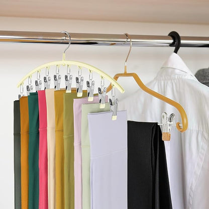 Volnamal Legging Organizer for Closet, Metal Yoga Pants Hangers 4 Pack w/10 Clips Holds 40 Leggings, Space Saving Hanging Closet Organizer w/Rubber Coated Closet Organizers and Storage, Ivory