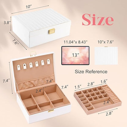Gifturbo 2 Layers Jewelry Boxes for Women, White Jewelry Organizer Box with Removable Tray, PU Leather Jewelry Storage Box for Girls, Modern Style for Rings Earrings Necklace Bracelets, Gift Idea