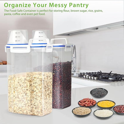 Viretec Rice Storage Container, 3 to 5Lbs Dry Food Airtight Container, Pet Dog Cat Food Canister, BPA Free Clear Plastic Kitchen and Pantry Organization Bin for Oatmeal, Grain, Cereal, Pasta, Flour
