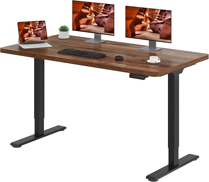 Dual Motor Standing Desk, Large Stand Up Desks, 63x28 Inches Electric Sit Stand Desks, 4 Memory Preset Adjustable Height Computer Table for Home Office with Splice Board (Brown)