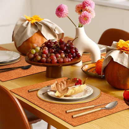 Homaxy Cloths Placemats for Dining Table Set of 8, Heat Resistant Washable Cotton Linen Blend Table Mats, Easy to Clean Place Mats for Indoor Outdoor Party Kitchen Decoration, 13" x 19", Orange