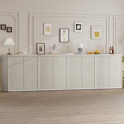 31” Sideboard Cabinet with Storage, Fluted Accent Cabinet with Adjustable Shelves, Modern Wood Credenza Cabinets with Pop-up Doors for Entryway Kitchen Living Room Hallway, White Oak 4pcs