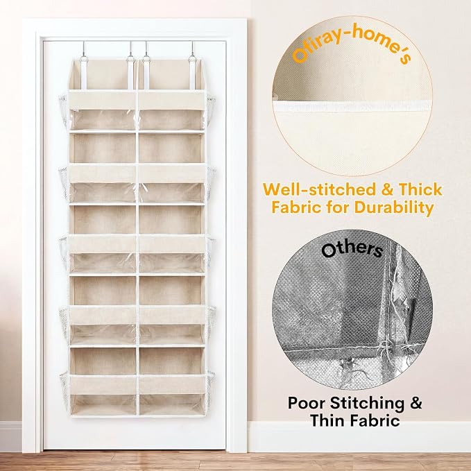 Ofiray-home Over the Door Organizer 5 Tiers,Extra Large Behind Door Storage of 10 Compartments,80 lbs Weight Capacity Over the Door Storage, Door Hanging Organizer for Closet, Diaper Organizer, Beige