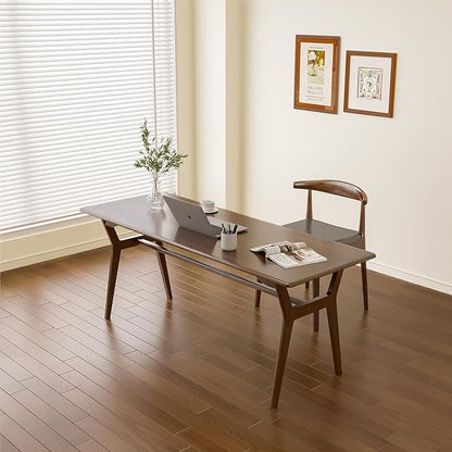 Solid Wood Study Desk - 63" Double Long Computer Table for Home Office, 2-Person PC Workstation, Walnut