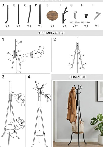 Simple Houseware Freestanding Coat Rack with Shelf, 9 hooks, Black