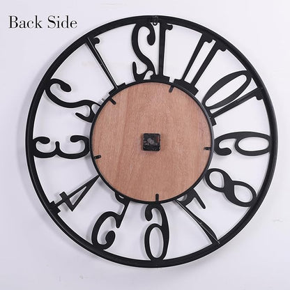 32 Inch Oversized Industrial Farmhouse Wall Clock, Wood & Matte Black Iron Frame, Artful Numerals Non Ticking Battery Operated, Decorative Statement Piece for Large Living Room Foyer Home Décor