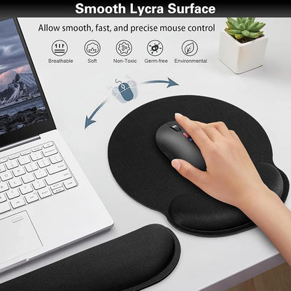 Mouse Pad Black, Ergonomic Keyboard Wrist Rest, Mouse Pad with Wrist Rest Black, Gaming Mousepad with Wrist Support, Memory Foam Wrist Rest Set for Computer Keyboard, Office Desk Accessories