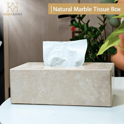 HAMAKAWA Natural Marble Tissue Box Cover, Beige Tissue Organizer L 10 x W 5.5 x H 3.5 Inch, Heavy Stone Decorative Box, Square Tissue Box Holder for Home Decor, Kitchen, Bathroom