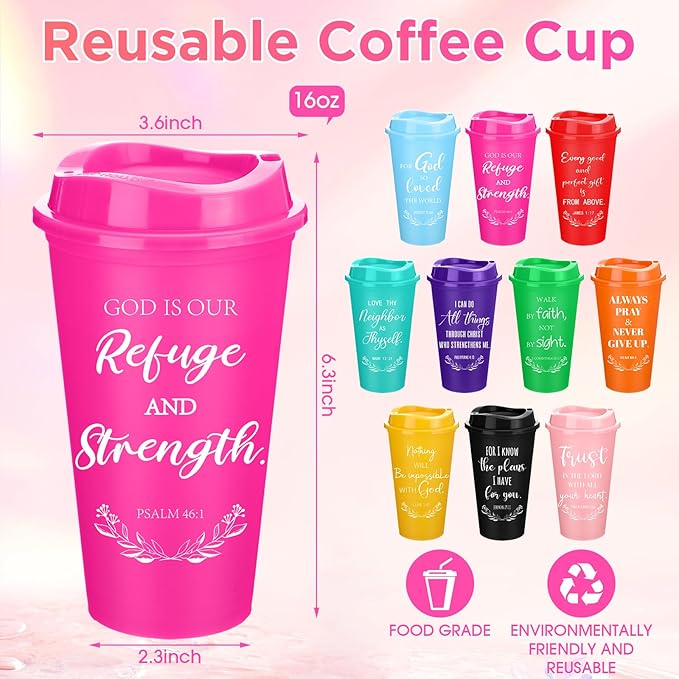 Skylety 20 Pack Christian Gifts for Men Women 16oz Reusable Bible Verse Tumbler Bulk Plastic Coffee Cups with Lids Inspirational Religious Church Gifts for Valentine Easter Birthday (Rainbow Color)