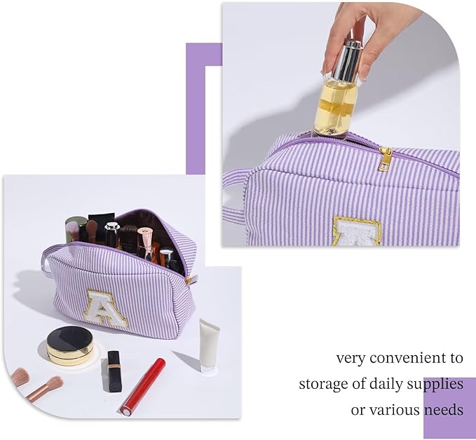 YOOLIFE Initial Makeup Bag for Women - Monogram Cute Makeup Bag Cosmetic Case Toiletry Pouch for Women Her Best Friend Sister Teacher, Personalized Birthday Gifts for Women, Purple H